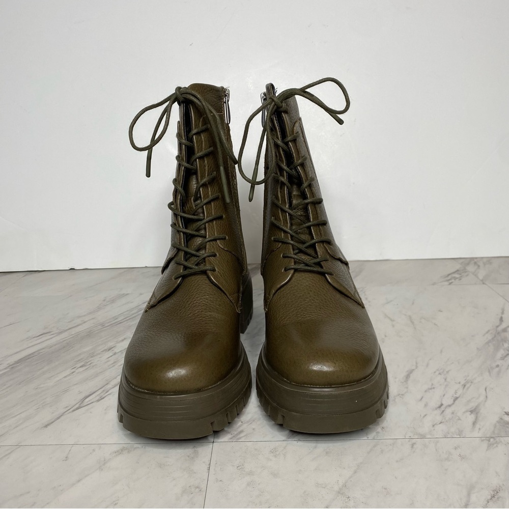 Franco Sarto Jetson Green Brown Leather Lace Up Lug Sole Boot 8 1/2 M - Picture 2 of 16